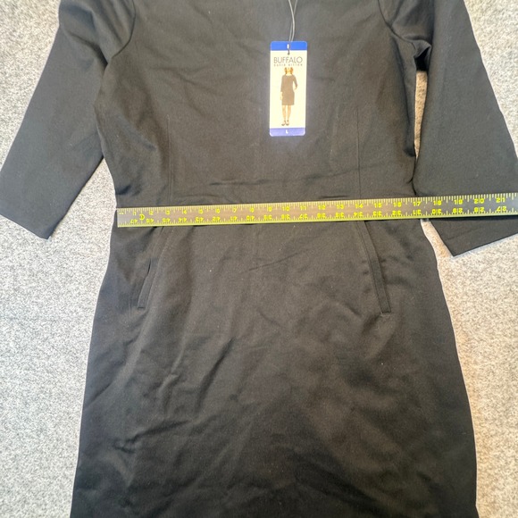 Buffalo David Bitton Luxe Ponte Dress Womens Large Black 3/4 Sleeve Pockets NEW - Picture 3 of 9
